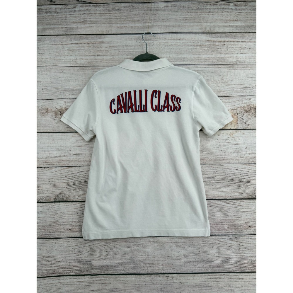 Cavalli Class Polo Shirt Mens S White Short Sleeve Back Logo QXT64B KB010